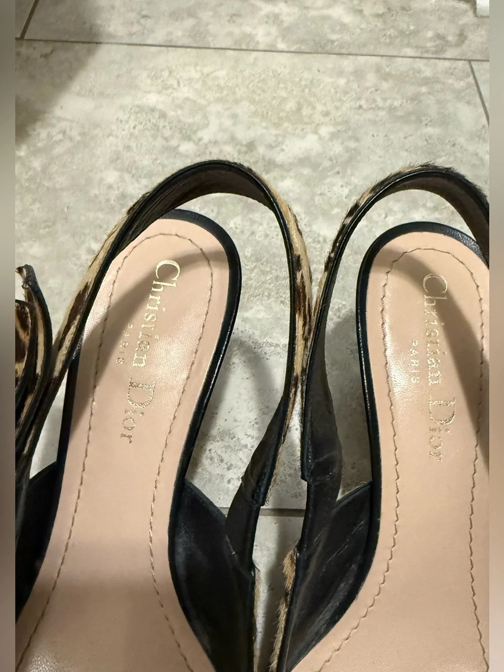 Dior Leopard-Print Pointed Slingback Pumps size 37.5
